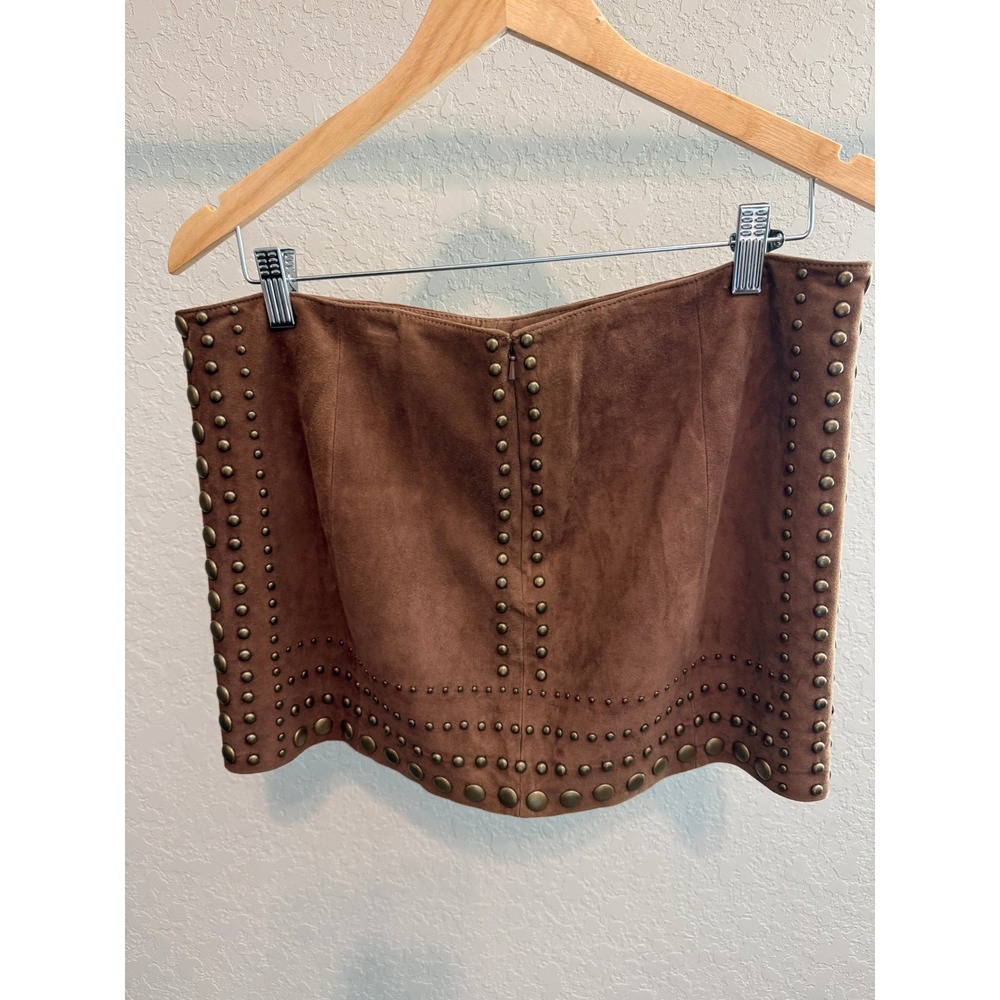 Haute Hippie Taupe Suede Studded Mini Skirt Brown Boho Western HHFA12-4084 Large - Picture 7 of 8